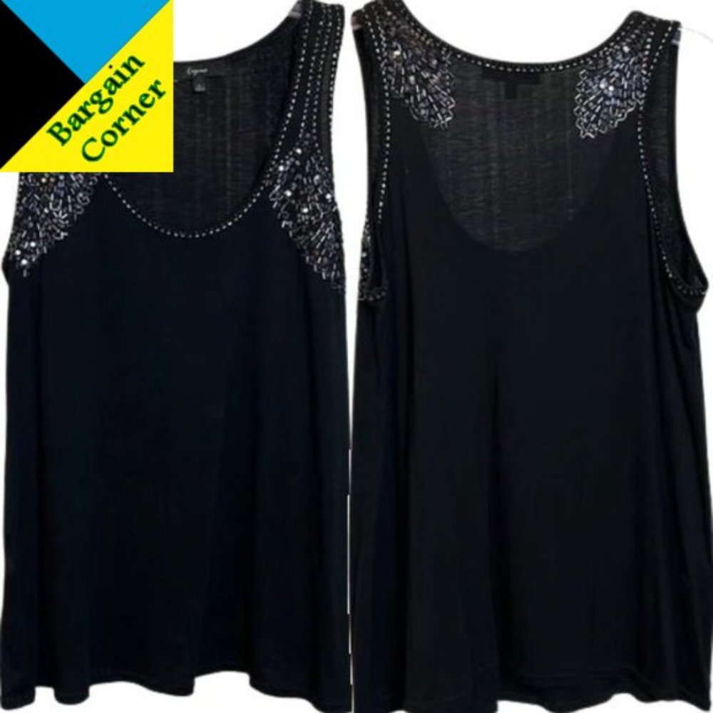 Express Black Beaded & Sequined Tank Size Large